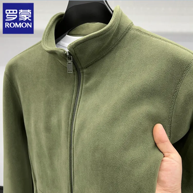 Romon/罗蒙秋冬奥粒绒长袖夹克男士冬季加绒立领保暖开衫外套上衣