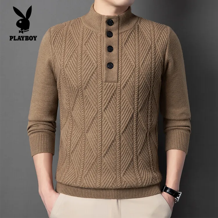 花花公子高级感立领毛衣男秋冬潮牌痞帅针织衫2025新款内搭打底衫