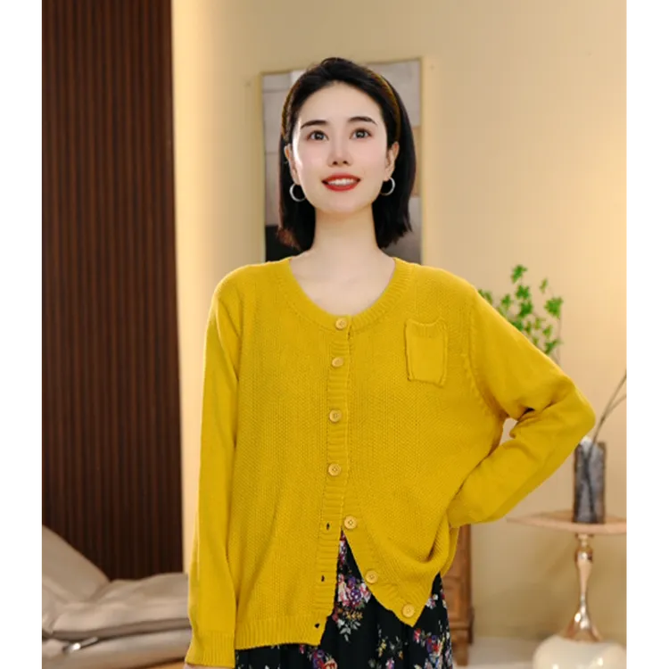 BEIJU 2025春秋新款文艺复古宽松开衫女时尚圆领长袖针织外套2072