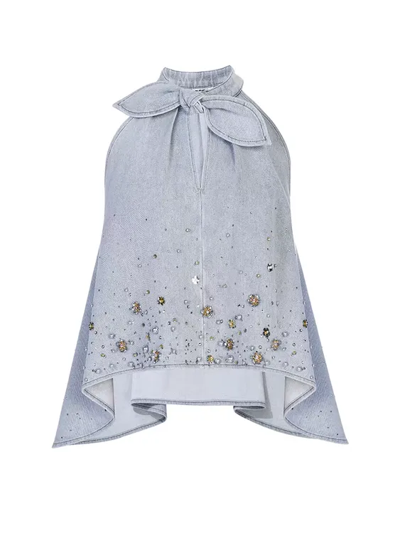 LeFame/拉飞姆2025夏兔耳朵蝴蝶结设计牛仔上衣LF25X41NB156