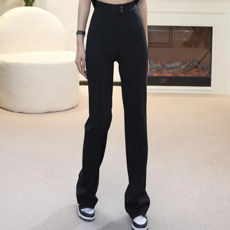 GIRDEAR/哥弟通勤时尚显瘦弹力黑色窄版直筒裤110027