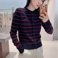 针织衫-135B804118艾家圆领时尚条纹纽扣开衫