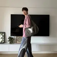 Y2NG弧形分割拼接尼龙打褶宽松复古运动长裤