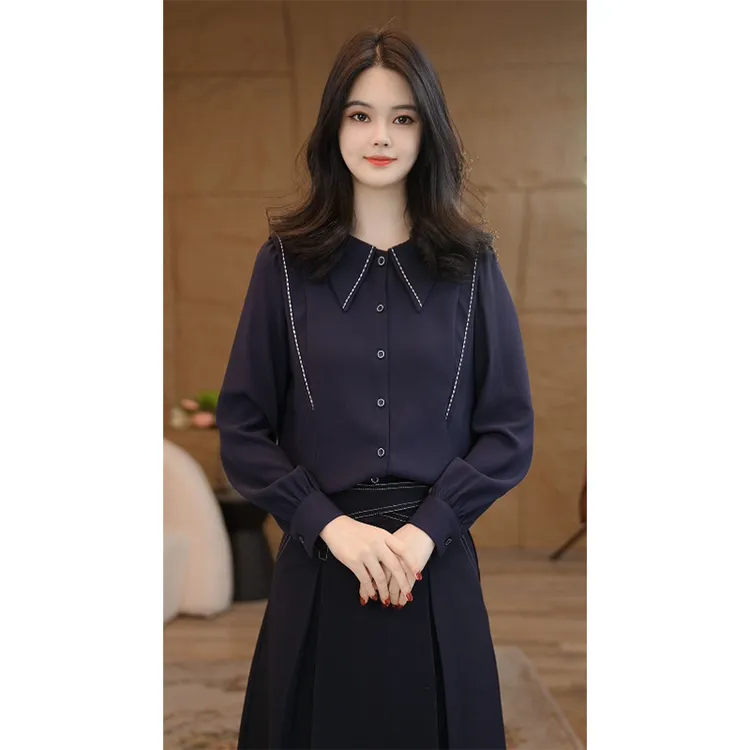 【小陈甄选】曼贝衬衫女士高级显瘦8593133A藏青色气质衬衣