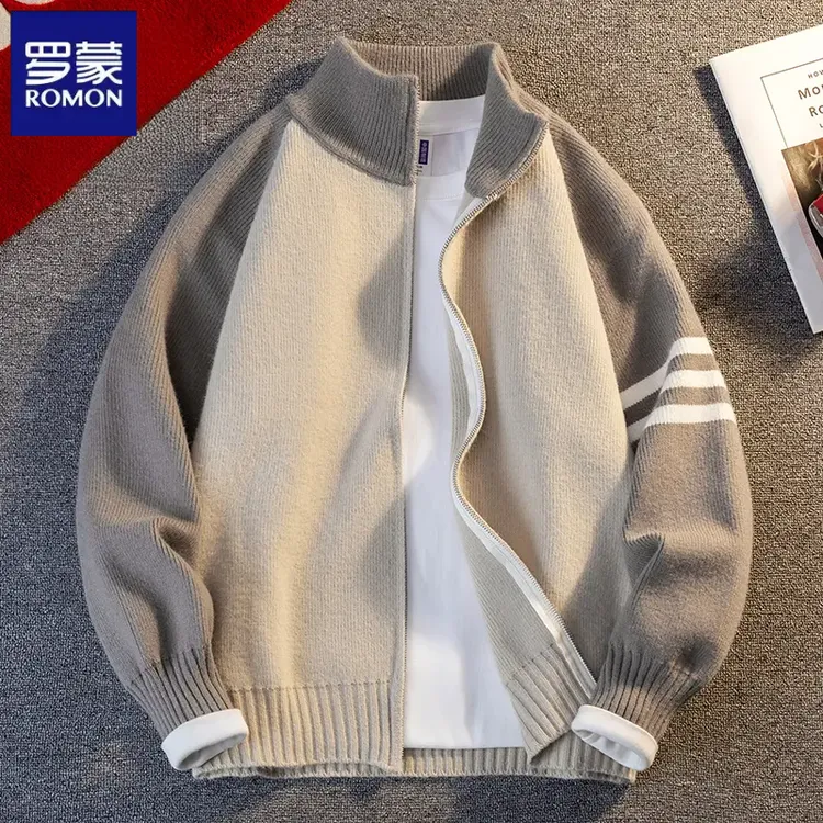 罗蒙秋冬季2025新款男士针织毛衣潮流保暖加厚宽松拉链开衫外套男