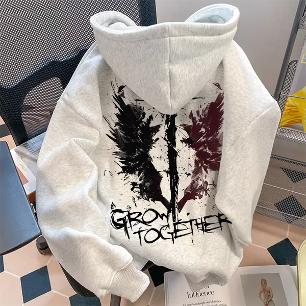 重磅500克纯棉连帽卫衣加绒加厚情侣款oversize上衣印花欧美酷帅