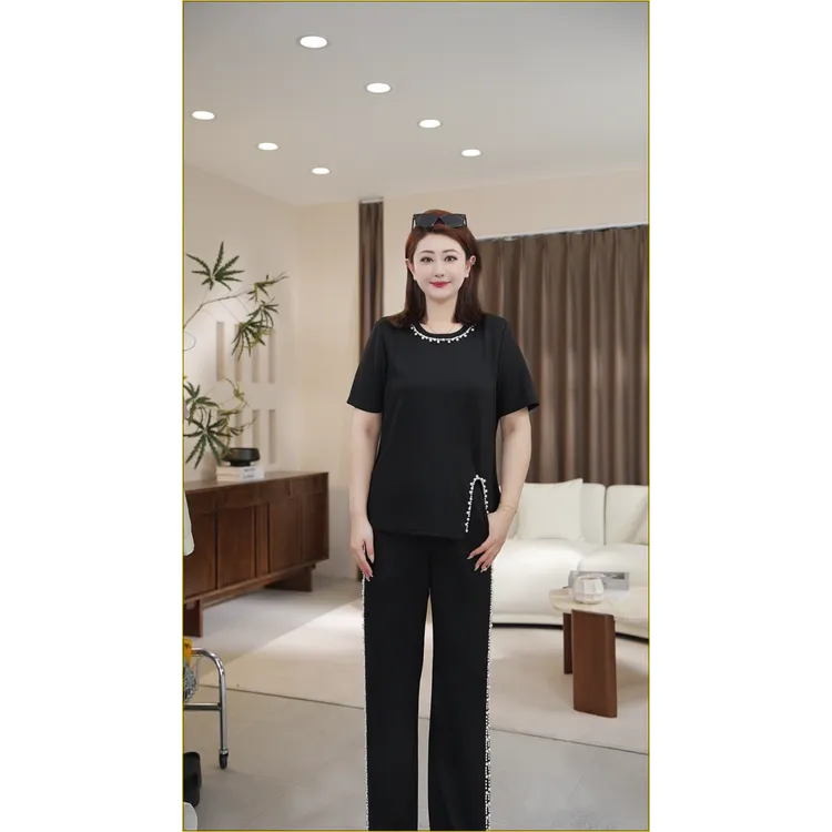 【现货】PDM22089+PDM22090夏季新款洋气减龄显瘦休闲钉珠大码套