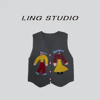 LING/STUDIO『双向感应』100%绵羊毛 秋季卡通V领毛衣马甲5092294