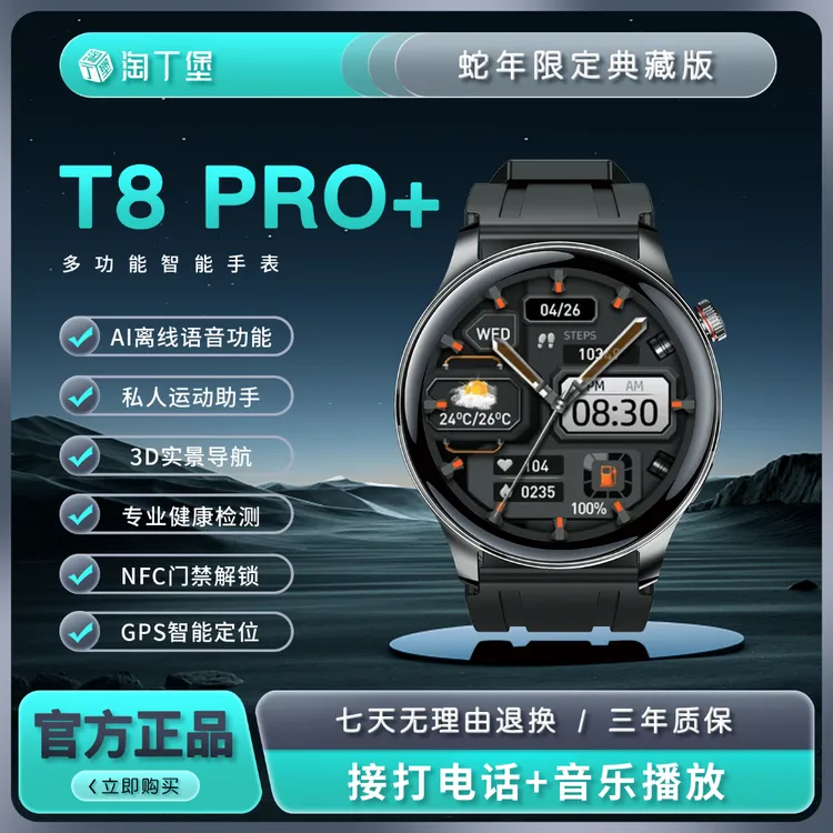 【2025典藏版】淘丁堡T8Pro+智能手表Ai语音红外遥控支付门禁黑-SP