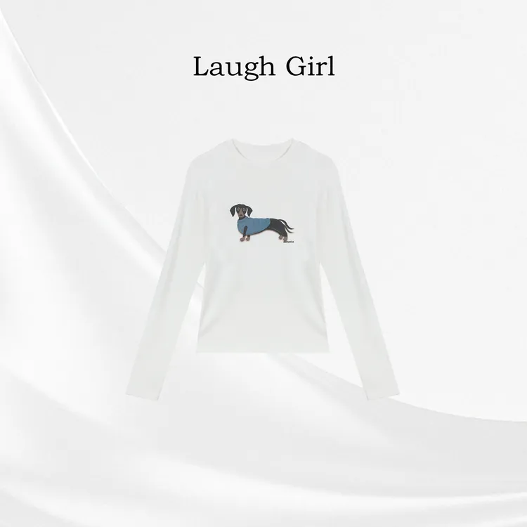 楚楚君 Laugh girl【腊肠狗】加磨毛圆领滑板小狗长袖T恤TL551211J