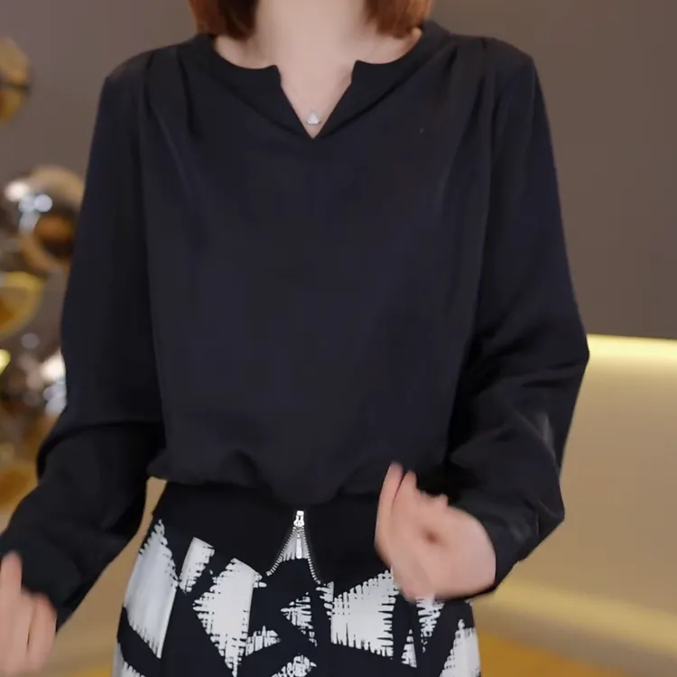 设计感时尚百搭衬衣女2025春季新款上衣休闲洋气显瘦长袖T恤衬衫