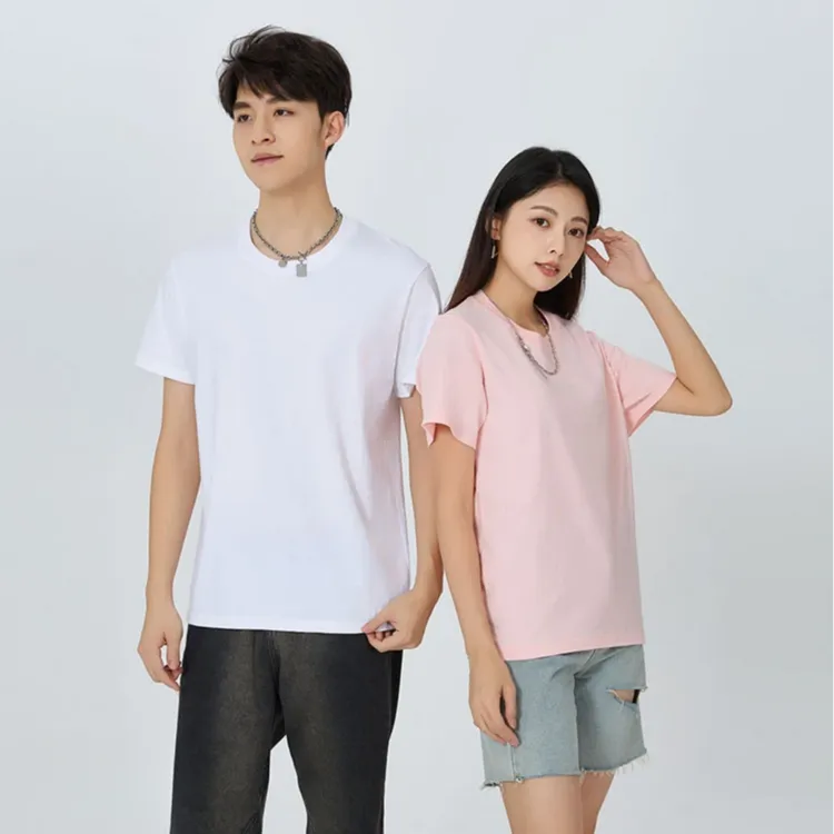 两件装 新疆长绒棉短袖圆领云柔水光T打底衫 情侣纯棉男女宽松t恤