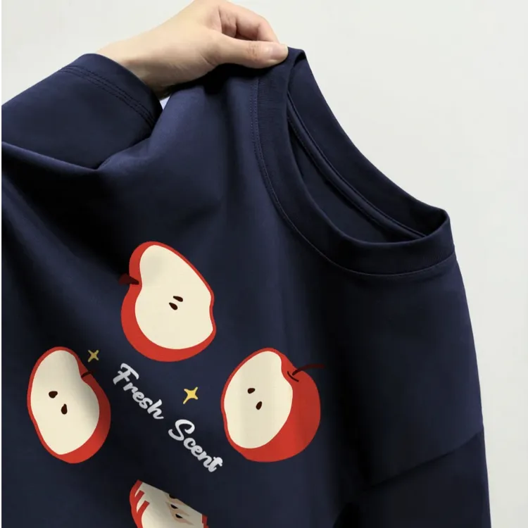 chic韩版趣味苹果纯棉t恤2025夏季宽松休闲百搭时尚洋气短袖潮ins