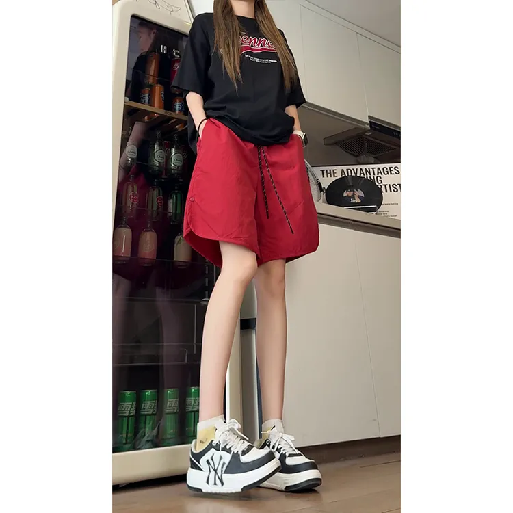 夏季薄款透气速干短裤防晒休闲运动五分裤子宽松大码多巴胺情侣装