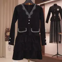 kk113秋季复古小黑裙春季连衣裙长袖女装秋季不褪色时尚