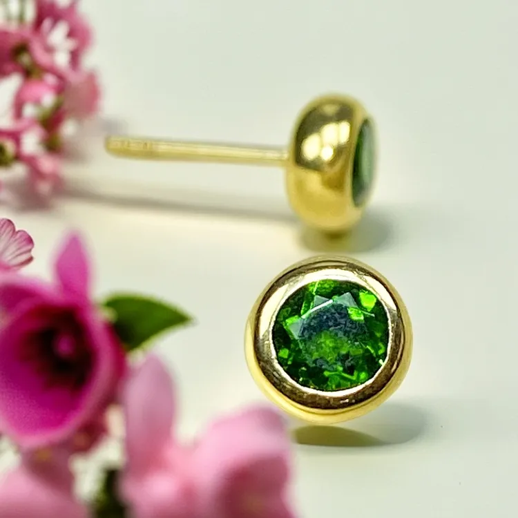 透灰石泡泡耳钉18K金帝王绿精美宫廷风国潮迷你