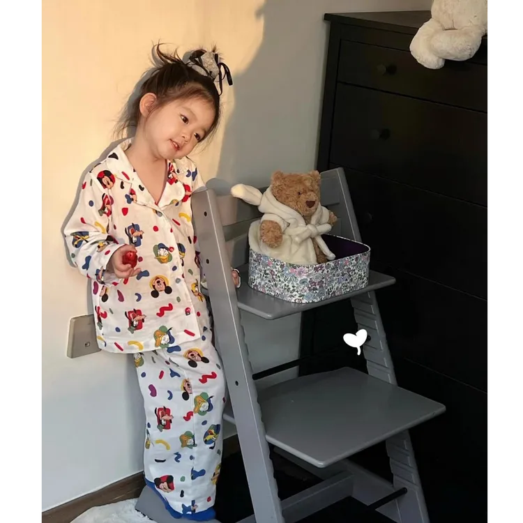 儿童韩版睡衣秋装男童女童秋季卡通米奇长袖宝宝空调服家居服套装