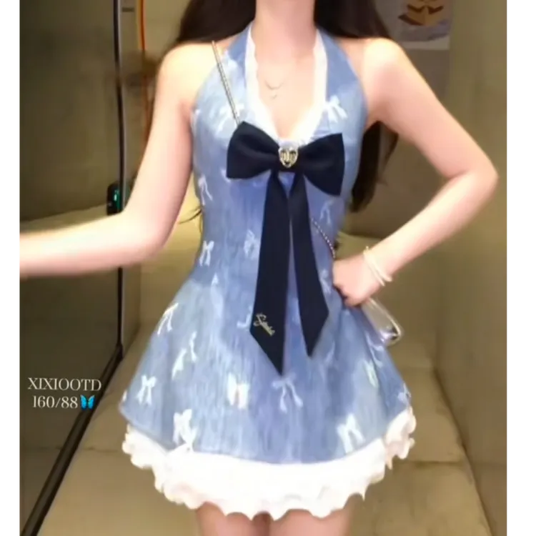 溪溪靓衫 夏季新款纯欲风甜美可爱辣妹修身设计感显瘦小众连衣裙