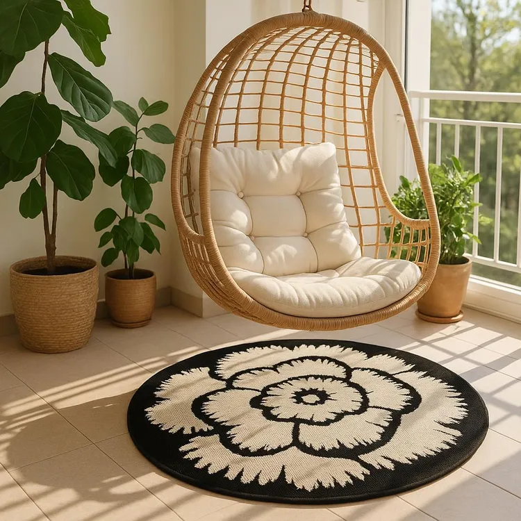 48针玫瑰花门口入户垫圆形地毯轻奢地毯地垫防滑卧室大面积意式