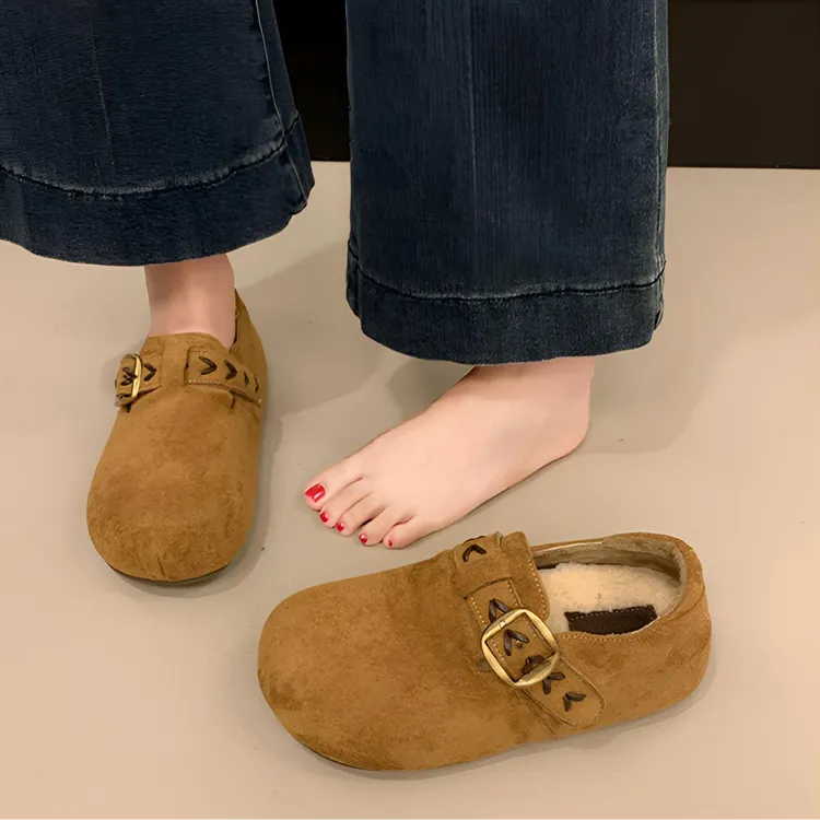 女款厚底增高全包勃肯鞋加绒2025秋冬新款百搭一脚蹬豆豆鞋乐福鞋