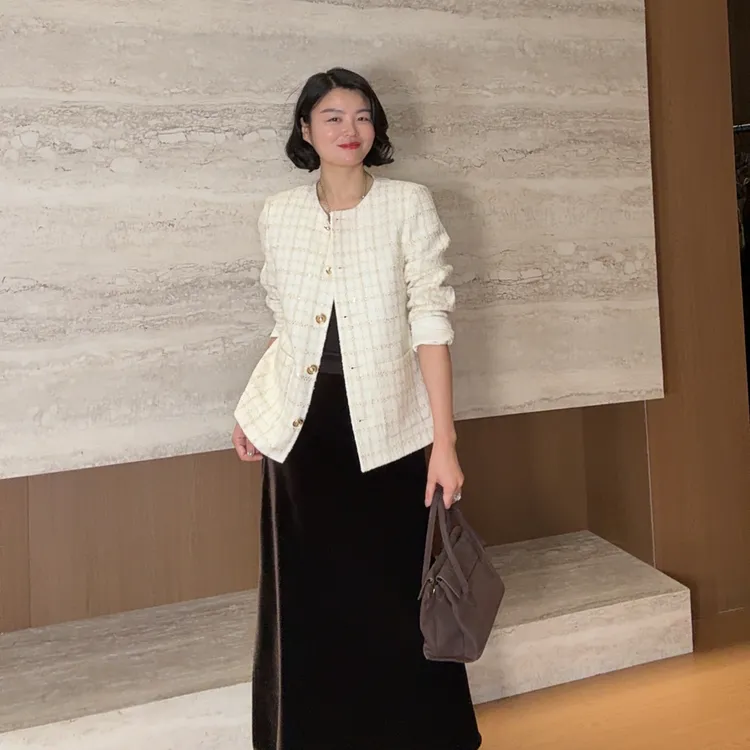 TANTAN 气质显瘦简约格子秋季小香风外套3116