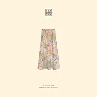 OYBN欧阳贝妮【莫奈花园】微胖大码彩色花卉印花中长款半身裙1803