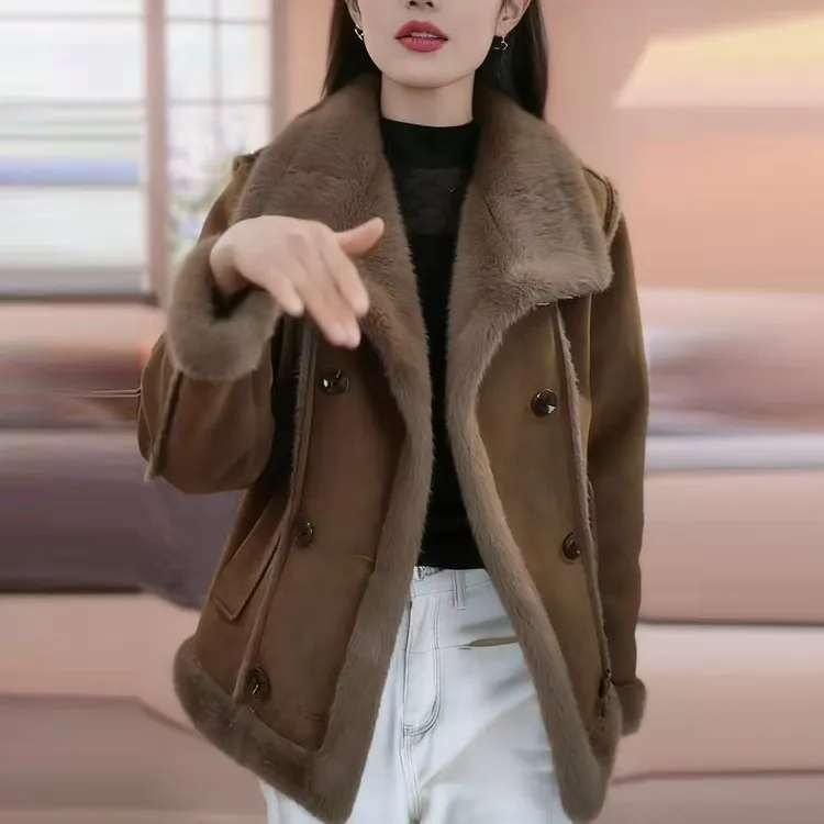 冬季短外套女休闲百搭冬季保暖显瘦一体加厚上衣短款外套洋气女