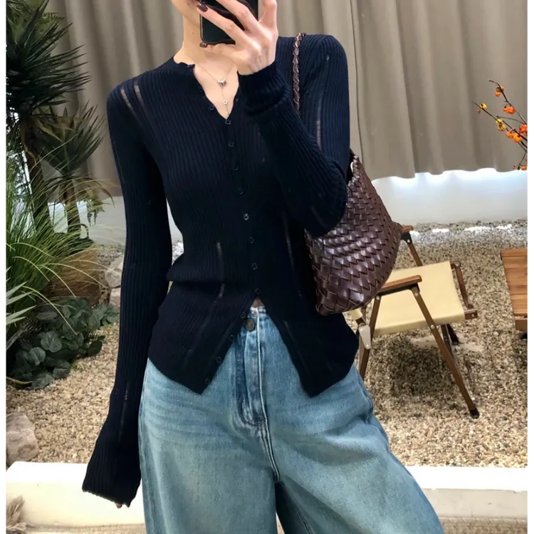 简约高级～设计感单排扣显瘦长袖针织衫2025秋季新款修身显瘦上衣