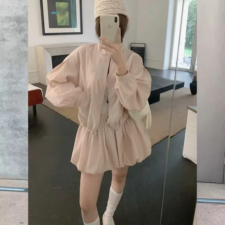 上衣防晒衣搭配花苞裙两件套女2025年夏季新款冲锋衣运动裙子套装