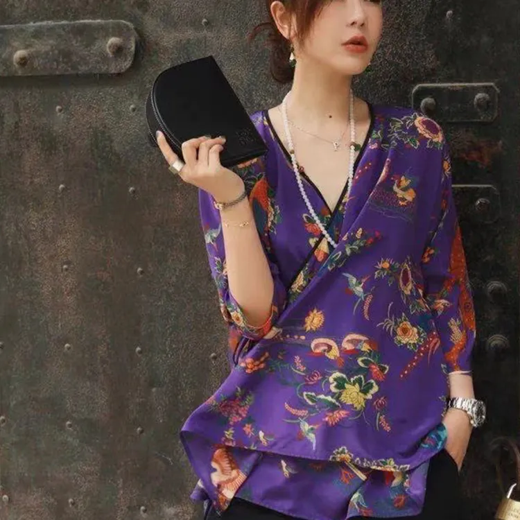 衬衫女设计小众真丝上衣2025春秋新蚕丝唐装复古改良旗袍时尚中式