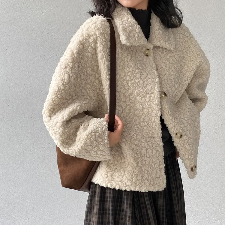 高级感皮毛一体外套女25冬设计感短款宽松保暖上衣