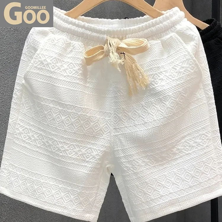 夏季薄款花纹休闲短裤男士潮流运动沙滩裤时尚百搭简约中腰五分裤