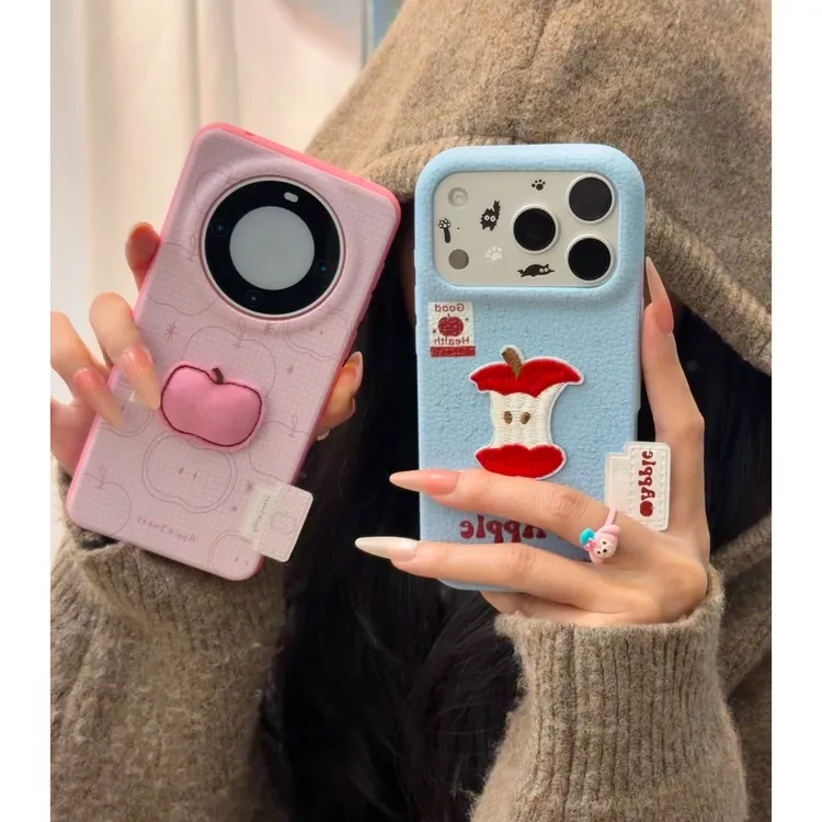 欧克里里刺绣苹果核标签适用苹果17/16手机壳华为vivo小米17oppo