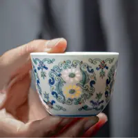 【富玉窑】斗彩团菊小缸杯