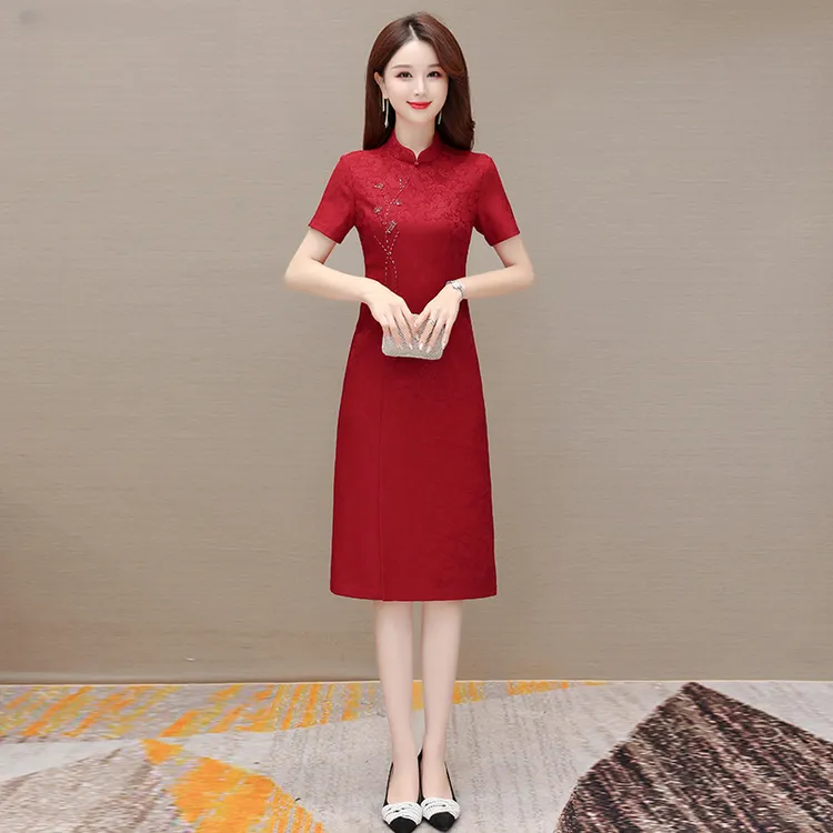 五一小个子喜婆婆婚宴装礼服改良旗袍连衣裙2025夏季洋气高贵妈妈