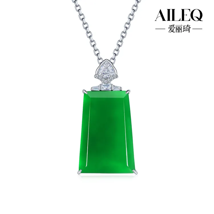 AILEQ925银天然玉髓绿方佩平安无事牌吊坠欧若风项链明星同款饰品