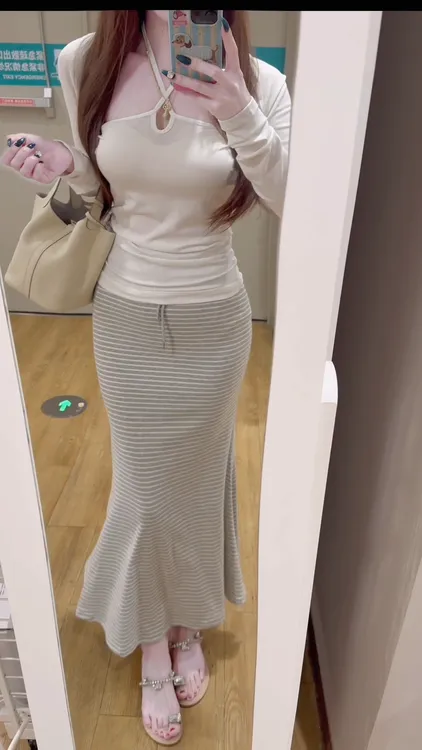 纯欲性感气质短款长袖开衫女早秋修身显瘦吊带包臀半身裙子三件套