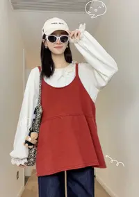 时尚孕妇秋季新款韩版宽松减龄吊带马甲+打底衫潮妈套装