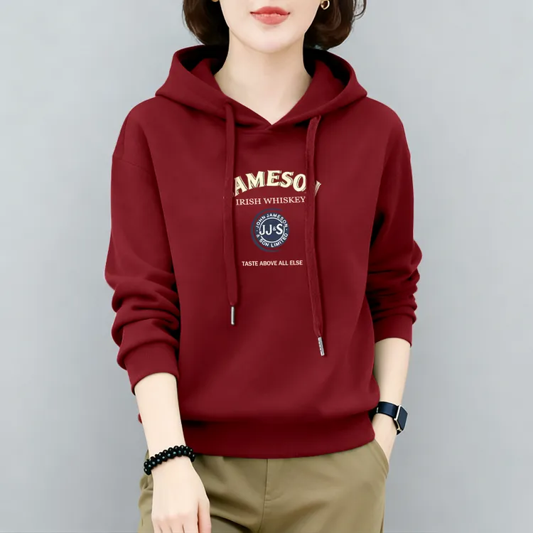 秋冬加绒加厚新款连帽长袖上衣宽松休闲时尚洋气女士显瘦百搭卫衣