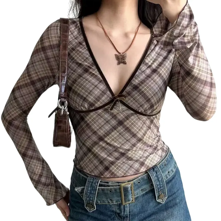 春秋辣妹胖MM大码微胖百搭老钱风女装V领性感修身显瘦打底上衣女