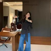 27158心动上衣！约会日重工花边领绑带打底衫