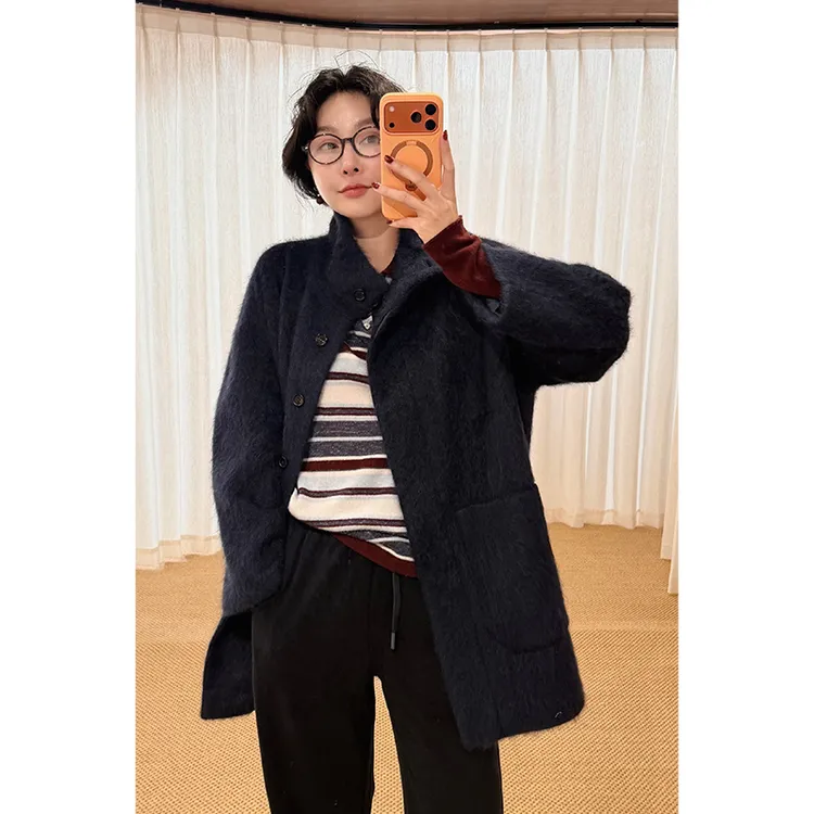 HERLAND她地 牦牛绒秋冬气质保暖大衣女高级感宽松百搭外套