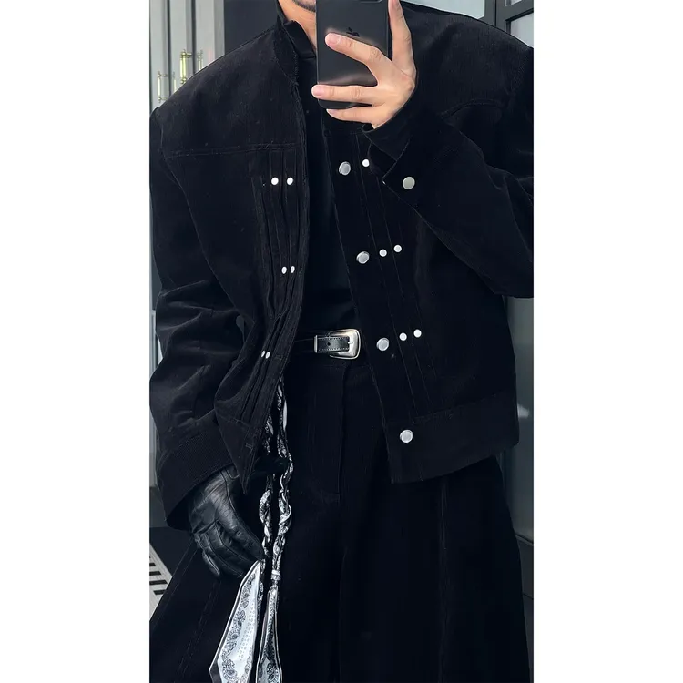 秋季新品美式复古痞帅男士设计感时尚套装潮牌宽松外套休闲长裤