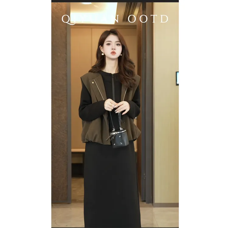 QEIIWMVIP/柒院秋季简约风时尚高级感百搭宽松无袖花苞马甲7129
