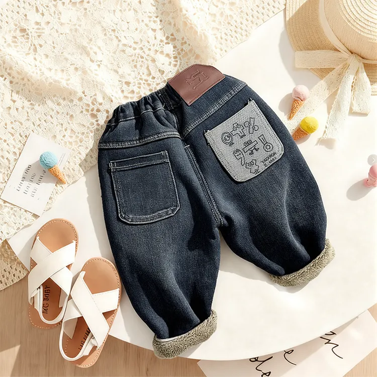 男童新款韩版冬装中小童炸街秋冬季休闲裤潮裤儿童加绒牛仔裤