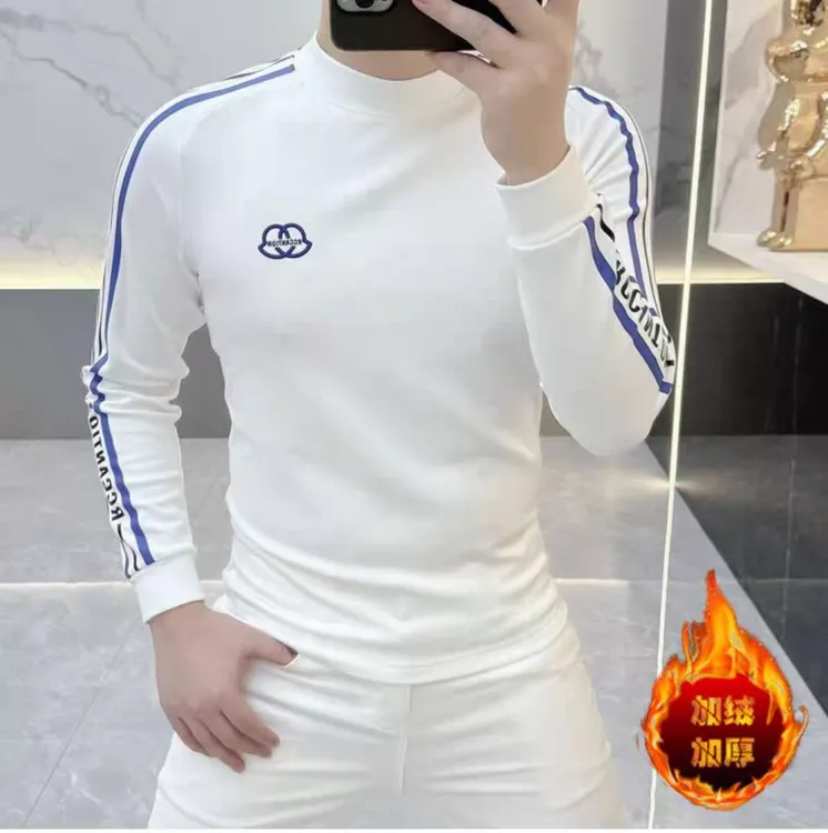 2025欧版新款高品质加绒男士刺绣时尚保暖潮流百搭打底衫长袖卫衣