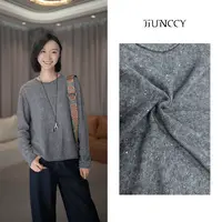 JIUNCCY【怀晶】山羊绒羊毛天丝混纺细闪亮片长袖针织毛衫 52YZZ125