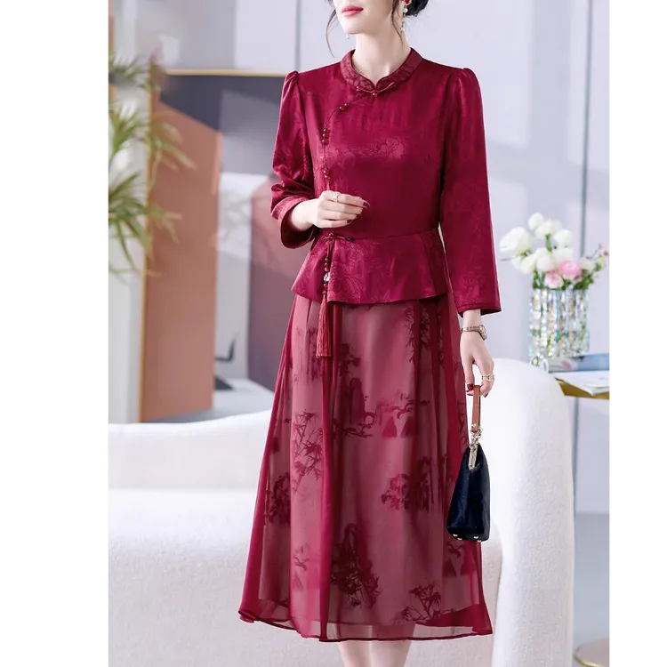 喜婆婆婚宴装礼服连衣裙高端品牌中老年妈妈秋装新中式改良旗袍裙