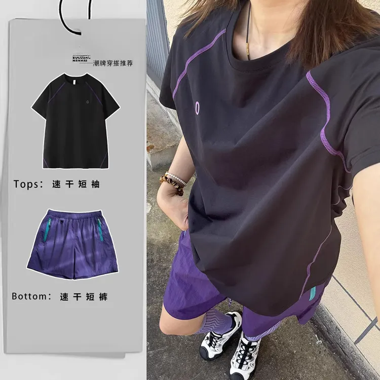 运动速干衣套装男女款夏季冰皮短袖t恤羽毛球服跑步健身骑行服商品图