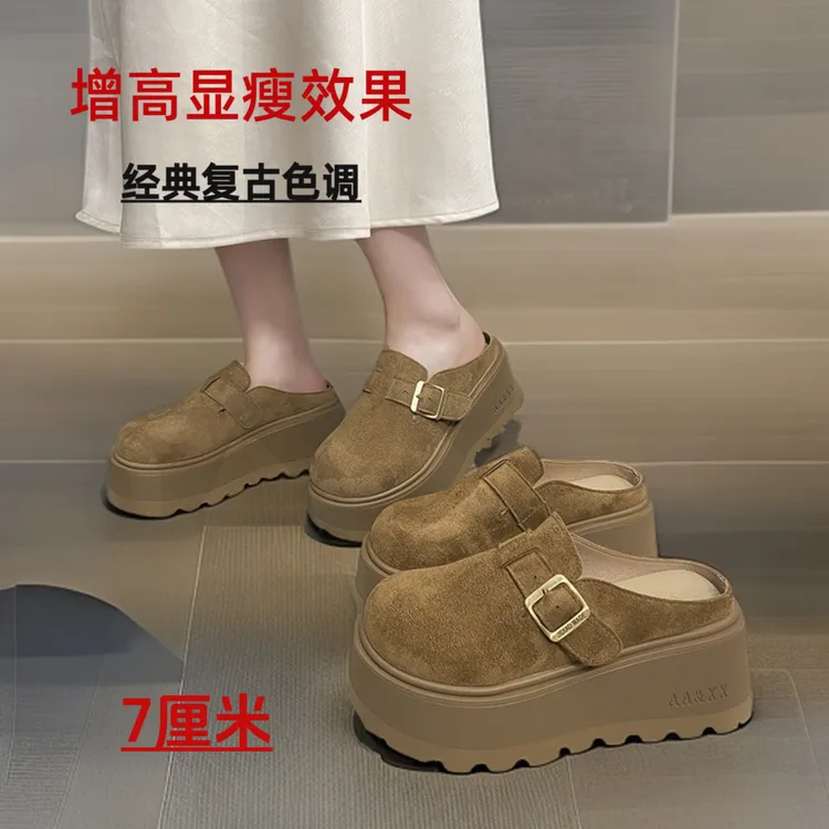 厚底增高小个子显瘦勃肯鞋女2025春秋季外穿时尚百搭包头半拖鞋